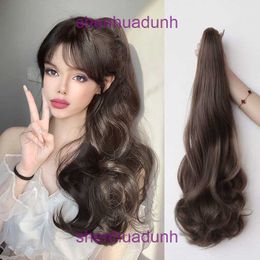 Womens long hair with a ponytail wig gripping style high strap large waves natural simulation curly fake