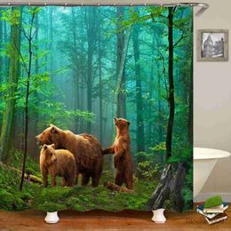 Shower Curtains Waterproof 3D Shower Curtain Forest Tiger Bear Animal Polyester For Nature Landscape Bath Curtain For Bathroom With Hook cortina