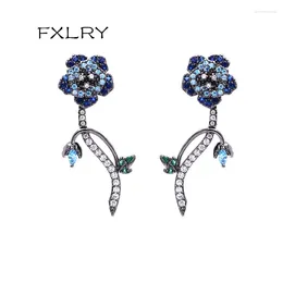 Stud Earrings FXLRY Fashion Personality Micro-inlaid Zircon Gun Black Rose For Women Bride Jewellery