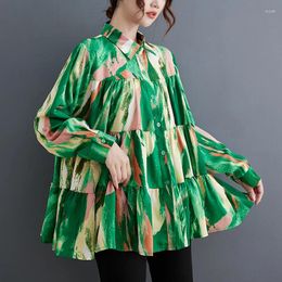 Women's Blouses SuperAen Retro Ink Printed Chiffon Shirt For Spring And Autumn 2024 Long Sleeved Loose Oversized Stylish