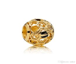 NEW Luxury 18K Yellow Gold Bees honeycomb Charm Set Original Box for P 925 Sterling Silver DIY Bracelet Charms Jewelry accessories8253551