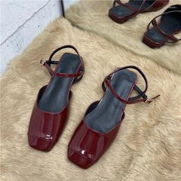 Casual Shoes Solid One-line Buckle Sandals For Women 2024 Summer Low Heel Ladies Square Baotou Women's