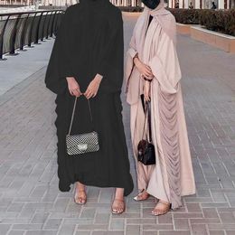 Ethnic Clothing Muslim Women Open Abaya Lace Up Belted Maxi Dress Dubai Cardigan Kimono Kaftan Islamic Turkey Femme Jalabiya Caftan Robe