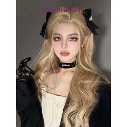 Star Cheng Mid Split White Gold Wig Womens Long Hair Octagonal Bang Rose Same Style Curly Large Wave Full Head Cover