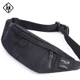 Hk Men Male Casual Fanny Bag Waist Bag Money Phone Belt Bag Pouch Camouflage Black Grey Bum Hip Bag Shoulder Belt Pack 240419