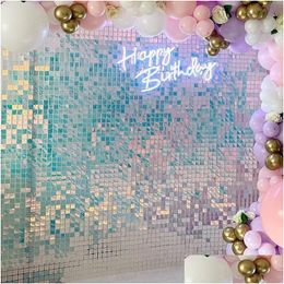 Other Event Party Supplies Shimmer Sequin Wall Panel Backdrop Blue Pink Onion Pick Birthday Show Square Gliter Decorative Homefavor Dhe0T