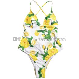 Flower Print Swimsuit Women One Piece Swimsuit Sexy Backless Bathing Suit Beach Vacation Swimwears