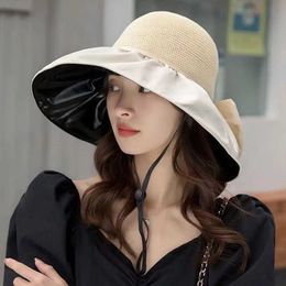 Wide Brim Hats Bucket Hats Summer Women Bucket Hat Anti-UV Sun Hats Soft Portable Wide Brim Outdoor Beach Hat Panama C With Storage Bag J240425