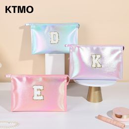 Tpu Large-capacity Laser Toiletry Bag With High Appearance And Colourful Embroidered Letters Travel Portable Storage Cosmetic Bag Wholesale