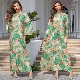 Ethnic Clothing Eid Muslim Women Leaf Printed Abaya Fashion Dubai Embroidery Evening Dresses Turkey Arab Caftan Morocco Femme Gown Islamic