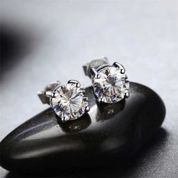 Stud IOGOU 4 Claws Round Cut Women Stud Earrings Solid Silver 925 Sterling Round Lady Earrings Sona Diamond 3-10mm Earrings Gifts d240426