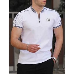 Men's T-Shirts 4 colors! 2023 Summer Mens New T-shirt Standing Neck Zipper Decoration Semi Open Neck T-shirt High Quality Casual Short sleeved T-shirt J240426