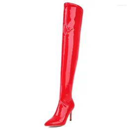 Boots Elastic Thigh High Women Leather Sexy Point Winter Tall Long Party Dance Shoes Female 2024 Trends Over The Knee