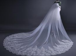 Cathedral Train White Long Wedding Veil 338m Bridal Veils Top Quality Wedding Accessories Floral Applique with Beads6947062