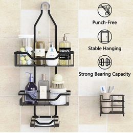 7VHW Toothbrush Holders Over shower head manager hanging bathroom storage rack with 12 hooks shower caddy with toothbrush holder 240426