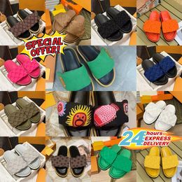 NEW Designers Slides Womens Sandals Pool Pillow Sunset Flat Mules Padded Front Strap Slippers Summer Beach Slippers EUR 36-45