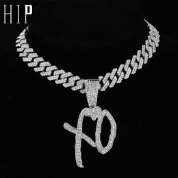 Strands HIP HOP Iced Out Letters XO pendant with 13mm Cuban Link chain AAA+Rhinestone necklace suitable for men and women rapper Jewellery 240424