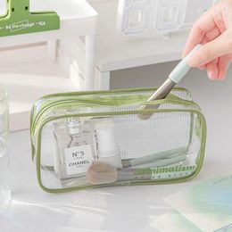 Cosmetic Bags Transparent Grid Bag Waterproof PVC Travel Toiletry Makeup Brush Storage Pouch Lady Minimalism Beauty Organizer
