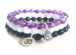 MG0854 New Deisgn Natural Aquamarine Braceelt Top Grade Black Tourmaline Om Bracelet Trendy Amethyst Buddha Charm Bracelet8244265