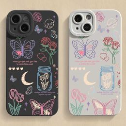 Cell Phone Cases Coloured Butterfly Silicone Phone Case for iPhone 11 12 13 14 15 ProMax XS XR 7 8 6 Plus J240426