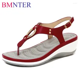 Dress Shoes Women Wedge Sandals 2024 Summer Beach Solid Color Flip Flops For Clip Toe Ladies Buckle Strap Low Heel