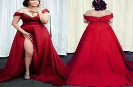 Sexy Dark Red Prom Dresses Off The Shoulder Satin Split Side Plus Size Formal Dresses Evening Wear Custom Made Pregnant Cocktail P7740531