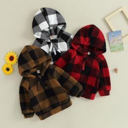 Jackets Pudcoco Toddler Kids Baby Girls Boys Plaid Hoodies Winter Warm Long Sleeve Half Zip Hooded Sweatshirt Fleece Fall Tops 6M-4T