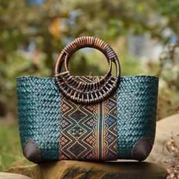 style straw bag woven female bag Thailand rattan bag straw woven bag leisure vacation handbag small bag 240415