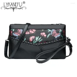 Shoulder Bags LYKANEFU Floral Women Genuine Leather Bag Cross Body Handbags Clutch Purse Female Handbag Double Layers