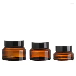 Storage Bottles 6pcs/lot 15g 30g 50g Glass Jar Amber Green Cream Jars Cosmetics Cosmetic Packaging With Black Caps