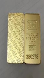 10 pcs Non Magnetic CREDIT SUISSE ingot 1oz Gold Plated Bullion Bar Swiss souvenir coin gift 50 x 28 mm with different serial lase9231560