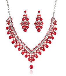 Colour Crystal Jewellery Sets Wedding Necklace Earrings Set For Brides Party Costume Accessories Women Pageant9799363