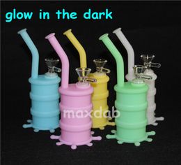 Portable pipe glow in dark Hookah Silicone Barrel Rigs for Smoking Dry Herb Unbreakable Water Percolator Bong Oil Concentrate1604279
