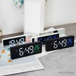 Desk Table Clocks LED Mirror Table Clock 3-Alarm Snooze Function Temperature Date 12/24H Digital Display Clock Voice Control Home Decoration Clock