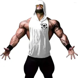 Men's Tank Tops Summer Vest Sweatshirt Sleeveless Top Hooded Workout Fitness Bodybuilding T-shirt Running