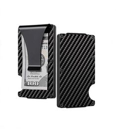 Business Card Holders New Upgrade Version RFID Blocking WalletsBlack Carbon Fibre Money Clip for WomenMen Slim Design CreditCard6414013