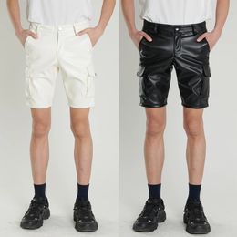 Solid PU Leather Pants Casual Mens Short Leather Pants Summer Fashion Club Punk Rock Shorts for Men Street LGBT Clothing 240410