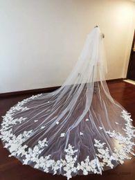 Wedding Hair Jewellery Beautiful Lace Appliques Wedding Veil with Blusher 3.5 Metres 2T Bridal Veil Wedding Accessories Velos Novia 2023