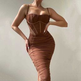 New designer Casual Dresses Elegant Corset Ruched Maxi Dress Women Fashion Spaghetti Strap Sleeveless Backless Zipper Long Vestido
