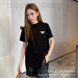 Women's T-Shirt designer PRA Pra 24 Early Spring New Product Round Neck Knitted Short sleeved T-shirt Triangle Mark Water Diamond Letter South Oil AP5J