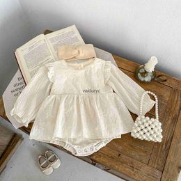 Rompers 0-3Y Baby Clothes Embroidery Girls One Piece O Neck Ruffle Sleeve Bodysuit Toddler Girls Clothing H240426