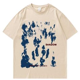 Men's T-Shirts Summer Men Short Slve Tshirts Hip Hop People Shadow Print T Shirts New Strtwear Harajuku Casual 100% Cotton Male Tops Ts T240425