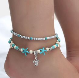 Bohemian Starfish Beads Stone Anklets for Women BOHO Silver Colour anklet Chain Bracelet on Leg Beach Ankle Jewellery Gifts2199237