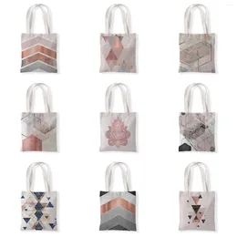 Storage Bags Geometric Women Shoulder Bag Wave Triangle Print Canvas Casual Large-capacity Shopper