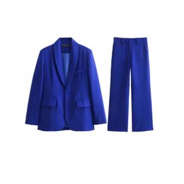 PB ZA Spring Womens Fashion and Elegance Commuting Versatile Slim Fit Vneck One Button Suit Straight Leg Pants Set 240423