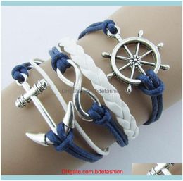 Charm Jewelrywhole Sier Bracelets Jewellery Nautical Rudder Anchor Blue Leather Rope Bangle Bracelet A1 Drop Delivery 2021 I7Oy1698293