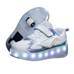 Boots Children Roller Skate Shoes 2 Wheels LED Shoes USB Rechargeable Wheeled Sneakers Luminous Glowing Skating Sneakers Unisex