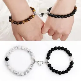 Link Bracelets 2Pcs/Set Beads Bracelet For Lovers Natural Stone Distance Heart Magnet Couple Friendship Jewellery Gifts Sl636