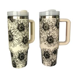 2023 30 oz Tumbler With Handle Vacuum Sunflower Adventure Quencher Travel Mug Car Straw Cup 30 oz Tumber Cups with Straw Lids