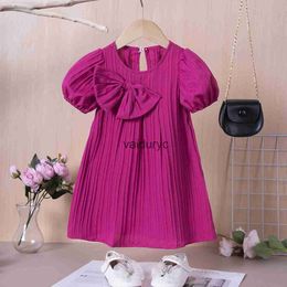 Vestidos de menina vestidos de verão de verão 0-4y ldren cor sólida rosa/bege de manga curta vestidos de meninas casuais vestidos ldrens ldrens h240429